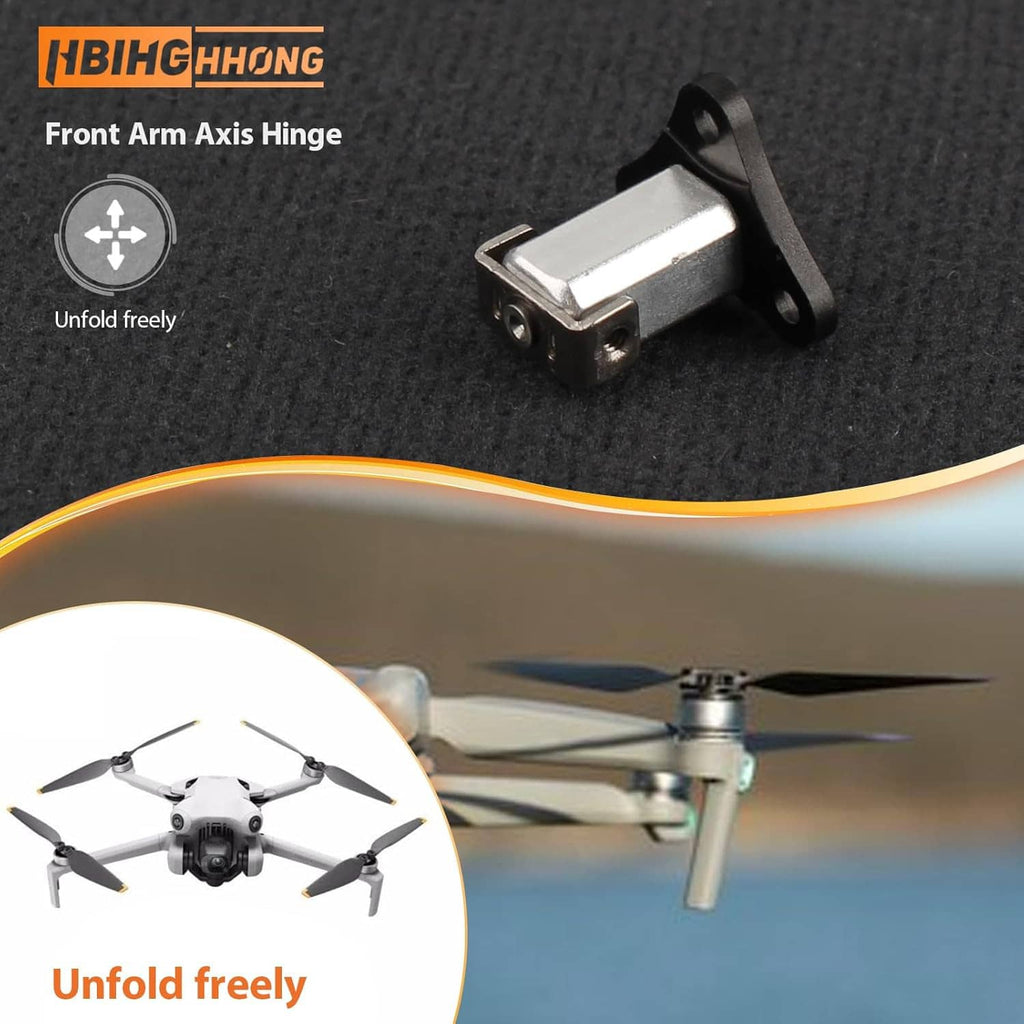 Front arm axis hinge, silver hinge block with black bracket and mounting holes