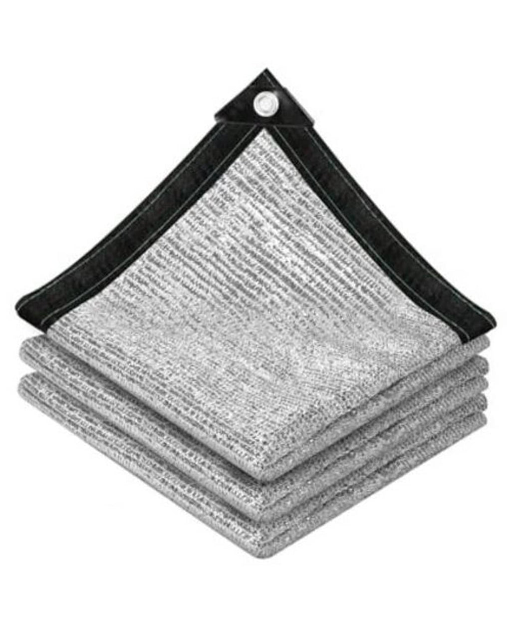 Reflective aluminet shade cloth, silver mesh with black trim and grommet at top