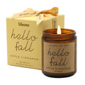 Hello Fall apple cinnamon soy candle with matching gift box and amber jar