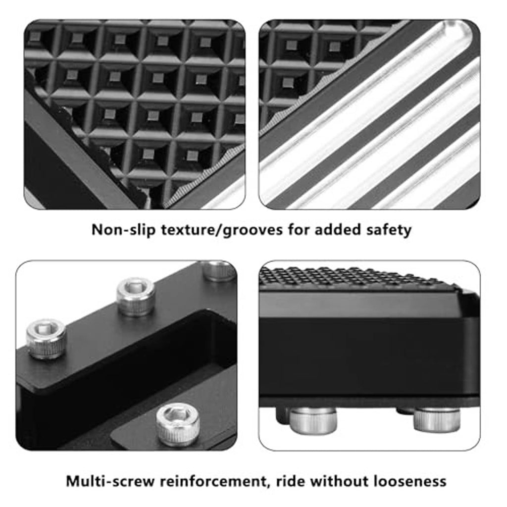 Brake pedal pad detail, non-slip texture, multi-screw reinforced black base