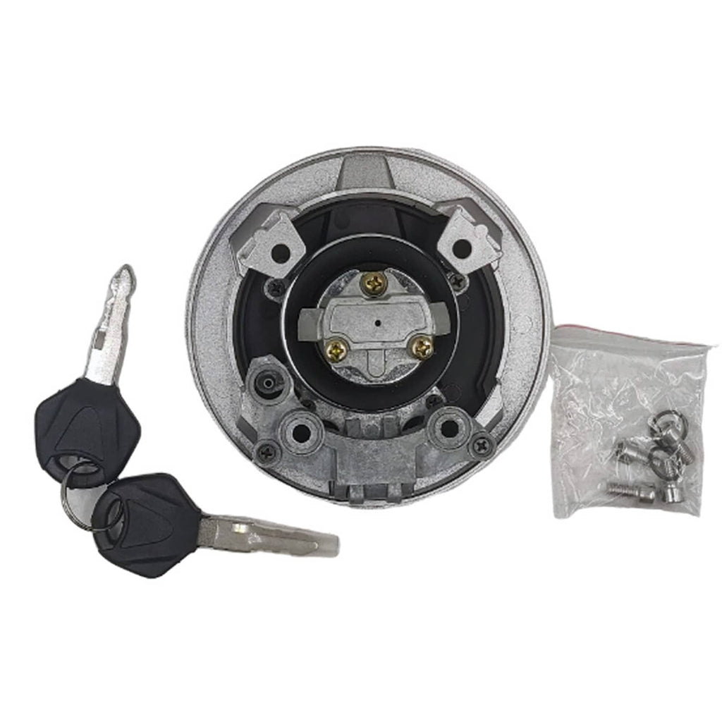 Fuel tank gas cap kit, black insert with contact points, silver housing and keys