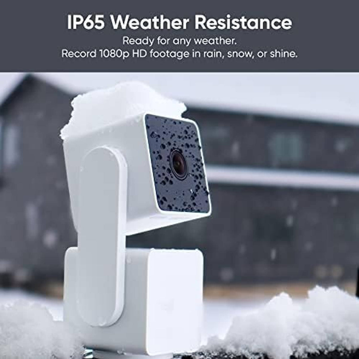 Wyze Cam Pan V3 weatherproof white security camera close-up with lens on arm