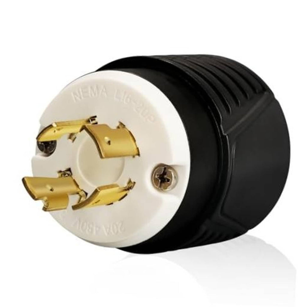 Locking generator twist-lock male plug, NEMA L16-20P, white face, black housing
