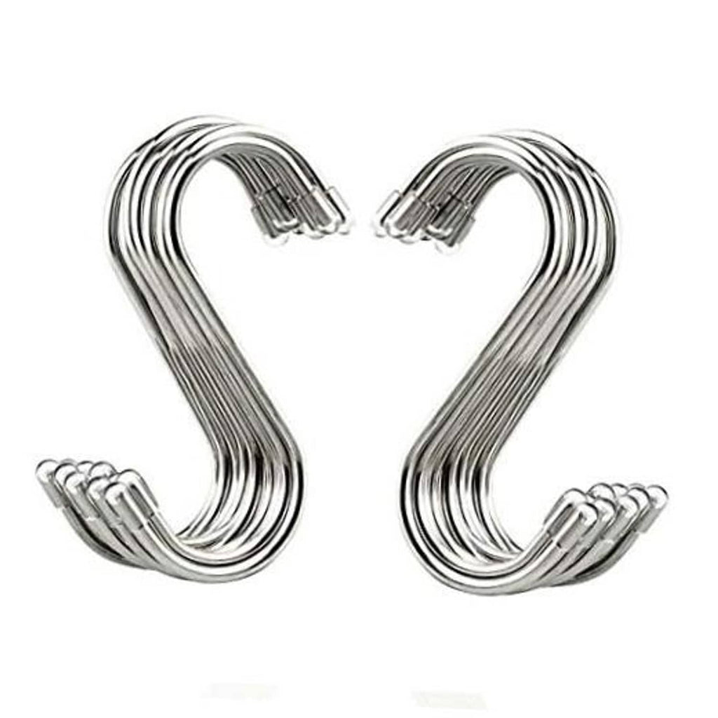 Set of shiny stainless S-shaped hanging hooks with plastic-coated ends