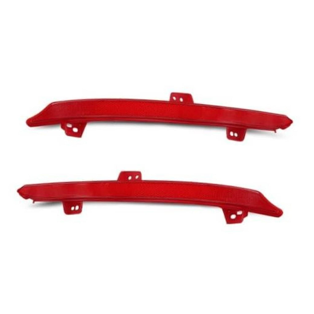 Pair of red rear bumper reflector light housings with mounting tabs