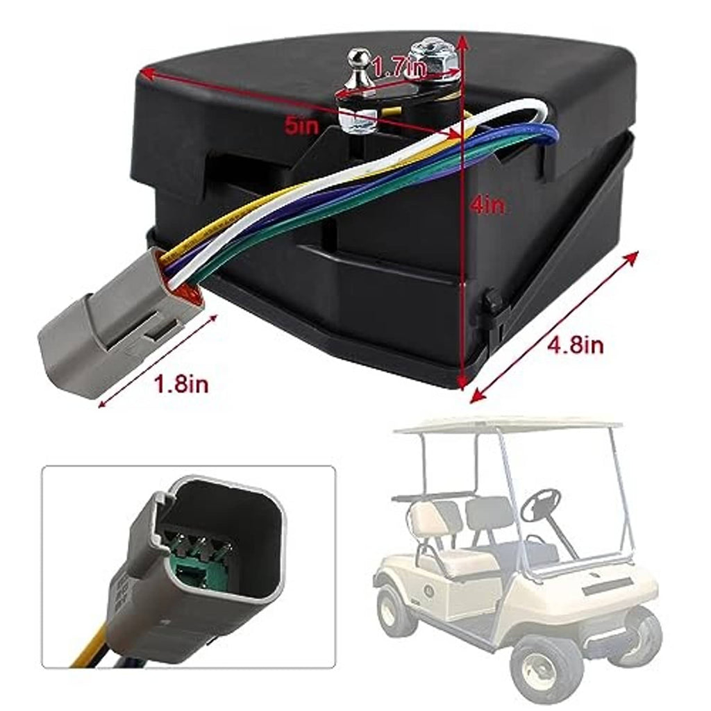 Golf cart wiper switch assembly with black case and labeled dimensions of the housing