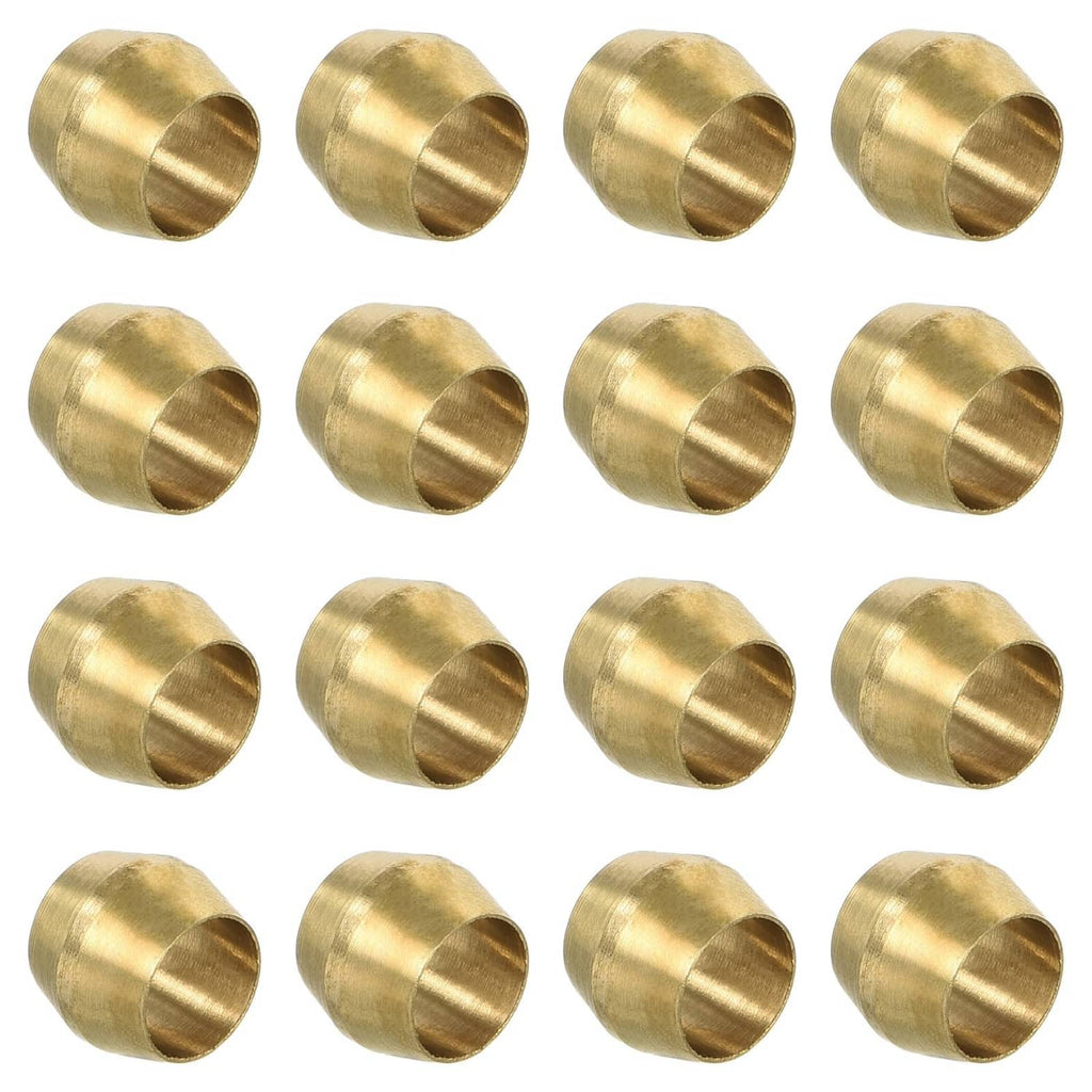 Brass compression sleeve ferrules, 3/16 in ID, 16-pack, cylindrical golden ends
