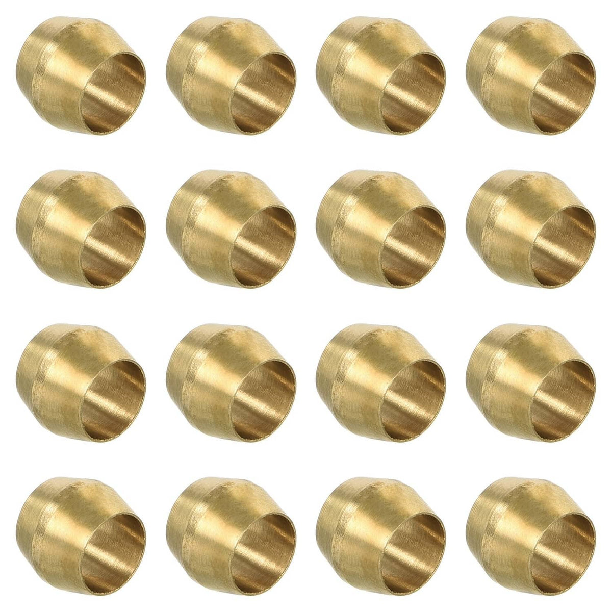 Brass compression sleeve ferrules, 3/16 in ID, 16-pack, cylindrical golden ends