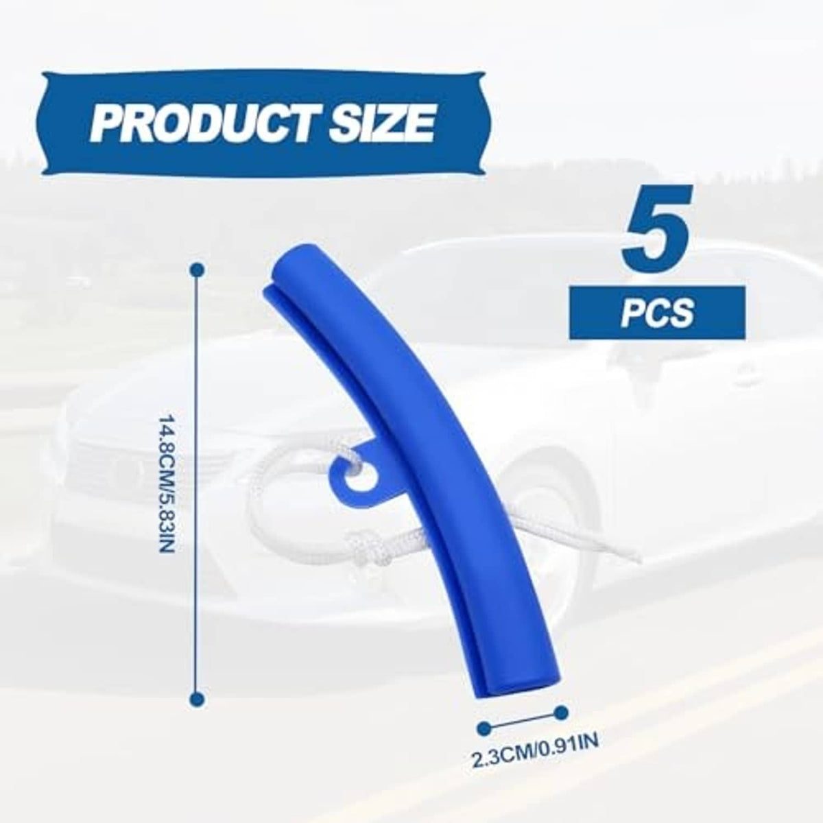Blue 15cm rim protector edge saver with white cord loops, single guard piece