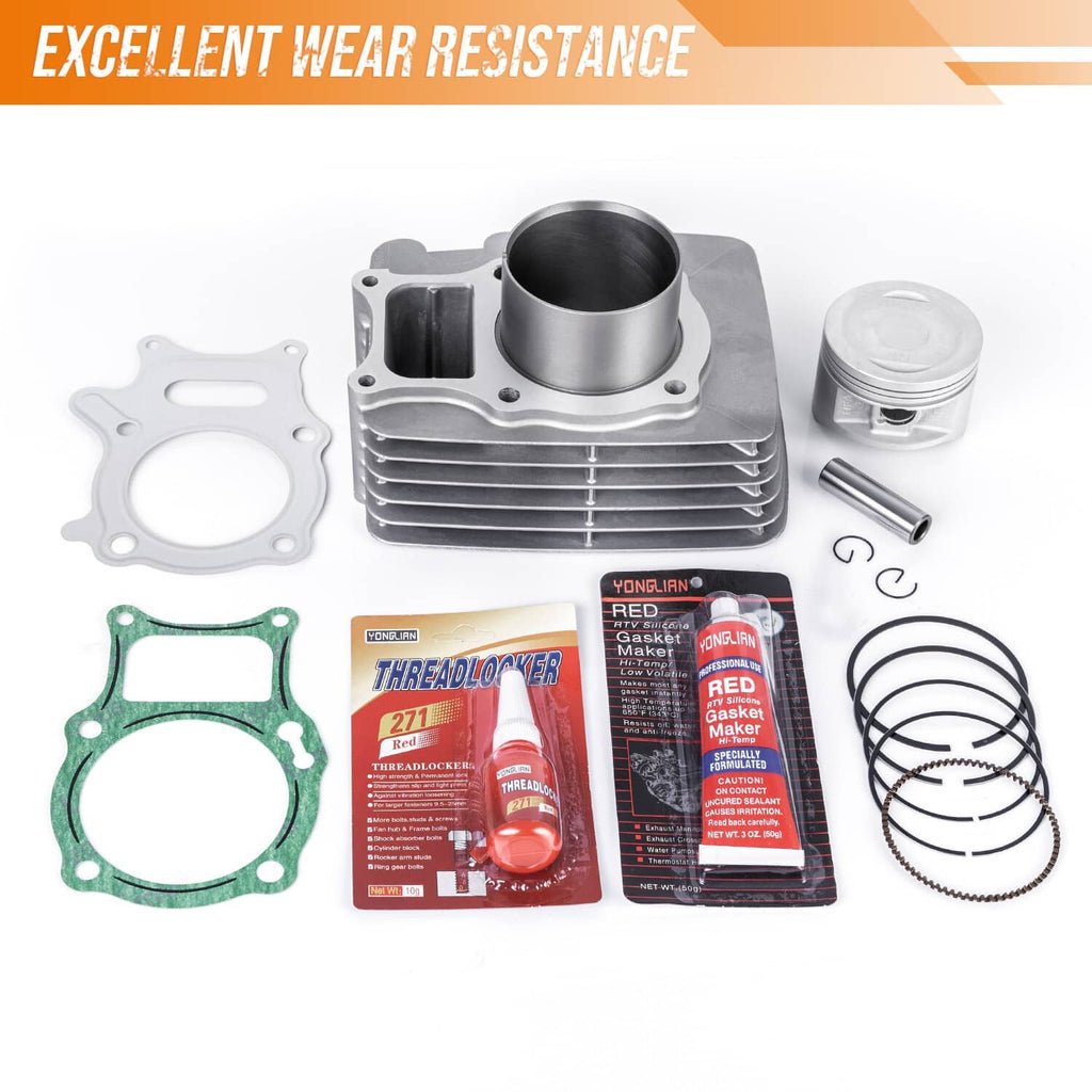 Cylinder and piston gasket kit with cylinder, piston, gaskets, rings, circlips, and sealant