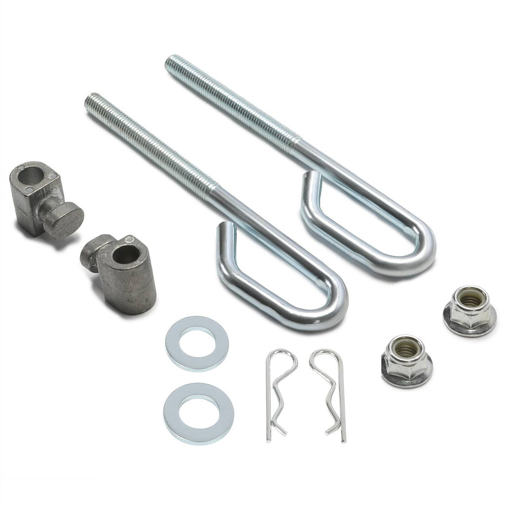Deck lift bolt hardware kit: two U-bolts, wing cotter pins, washers, and mounting nuts