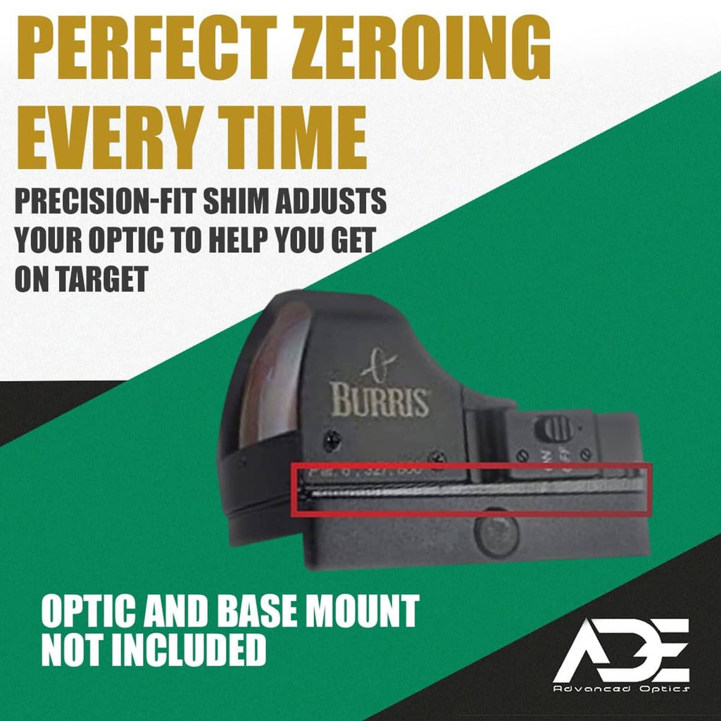 Dark gray optic shim plate with round mounting holes and green inserts