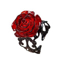 Dark red rose openwork gothic statement ring with black scroll accents, adjustable