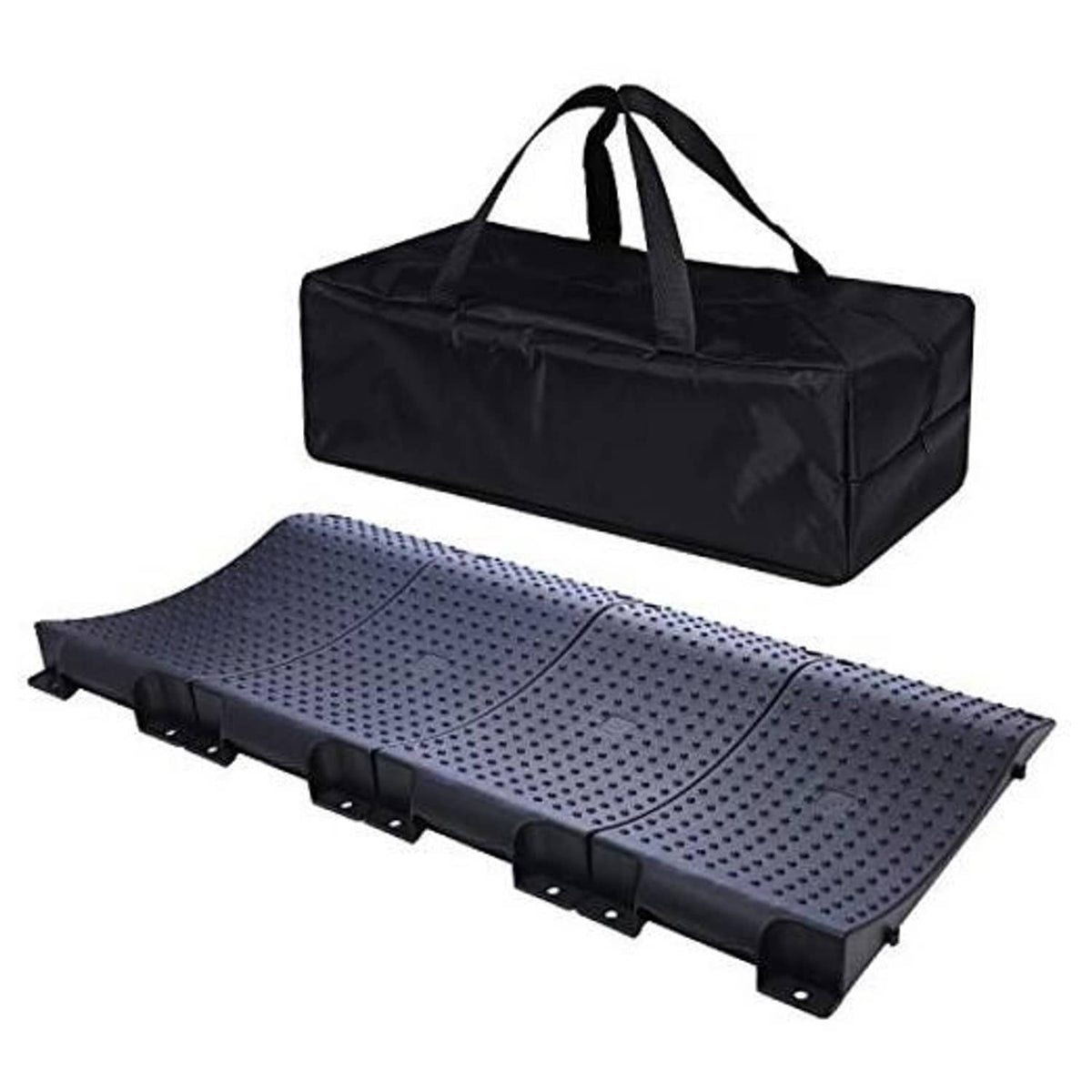 Car tire ramp pads, dark rubber anti-slip boards with lift-carry storage bag