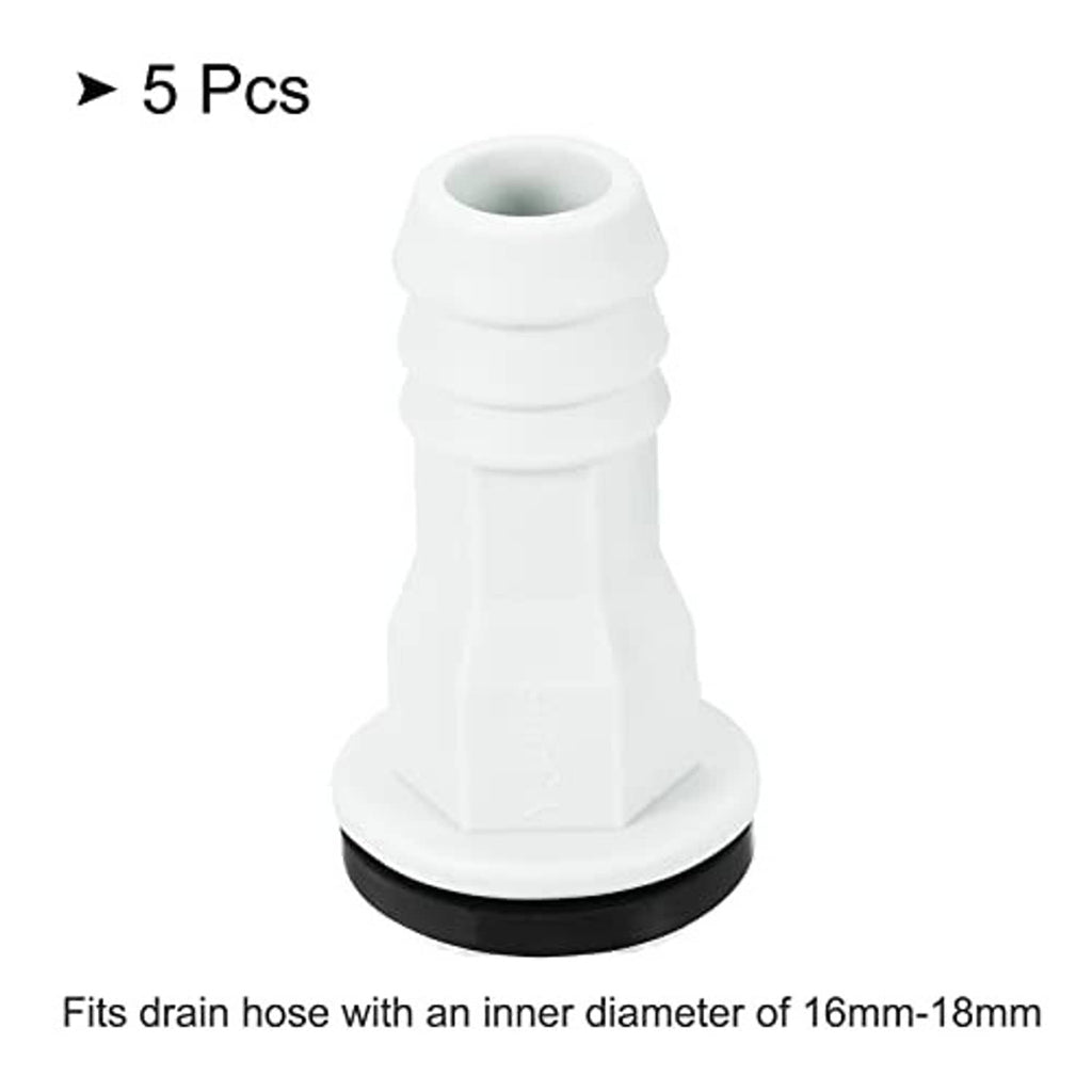 5-piece air conditioner drain hose connector set, white fitting with black rubber base