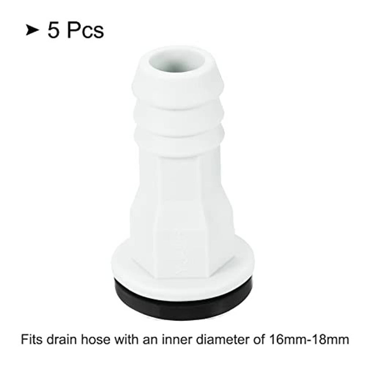 5-piece air conditioner drain hose connector set, white fitting with black rubber base