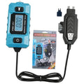 Blue automotive current fault tester with LCD display, power button, and cable probes