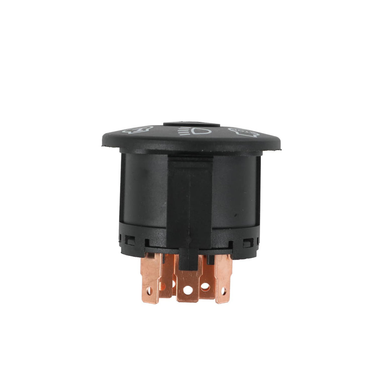 Ignition starter switch with black housing and copper blade terminals