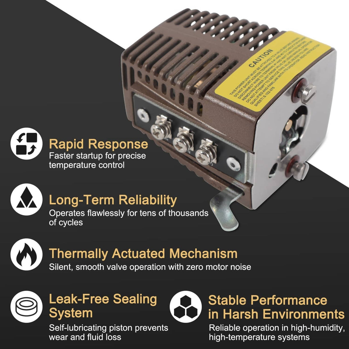 Vented bronze power head with three control terminals and yellow caution label