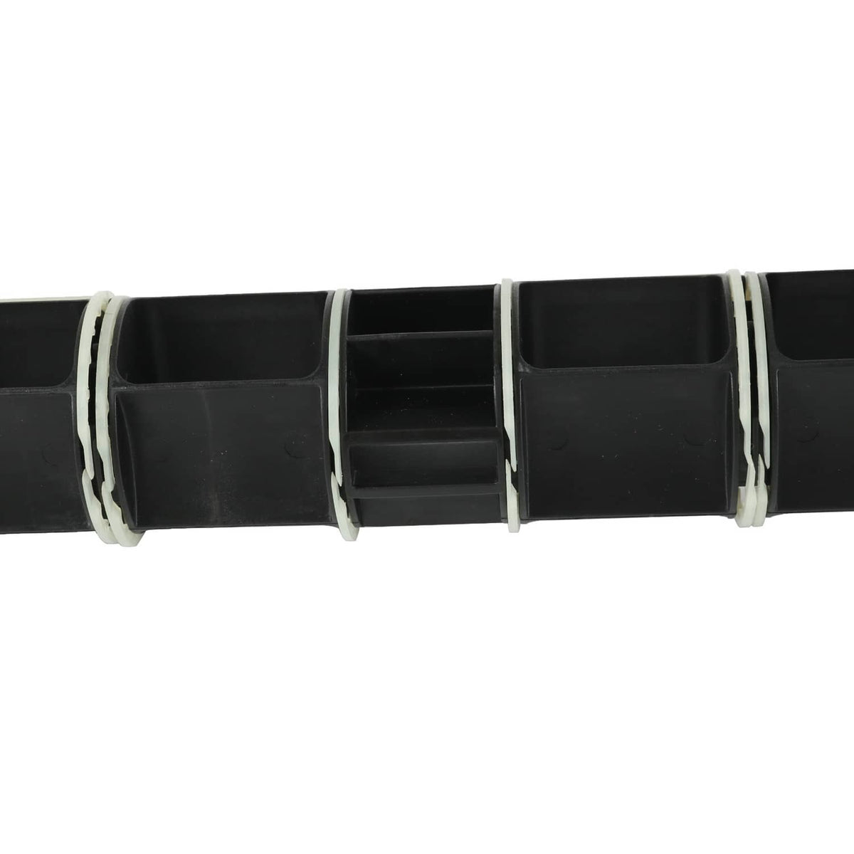 Black intake rotary valve body section with multiple vacuum hose connectors and clamps