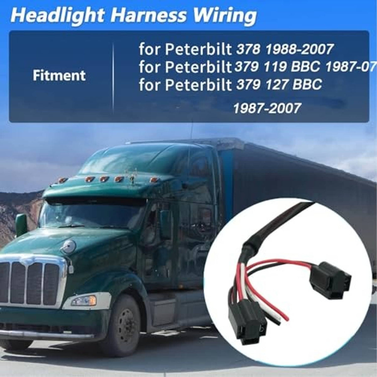Headlight wiring harness adapter with molded black plugs and green seal rings