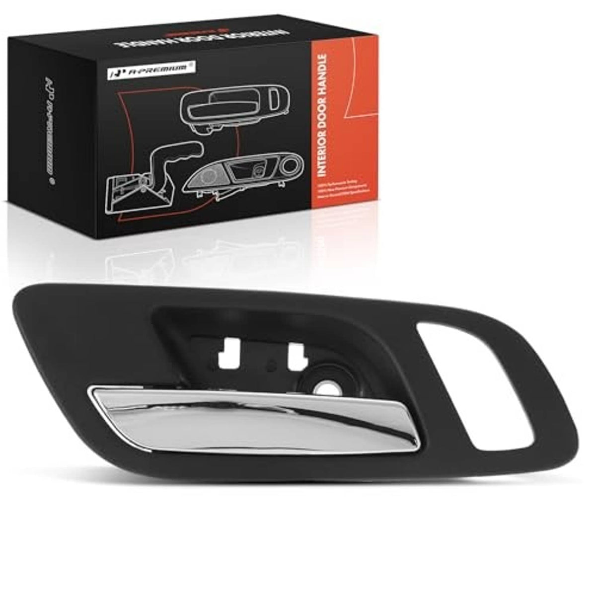 Front left interior door handle package with black and chrome handle