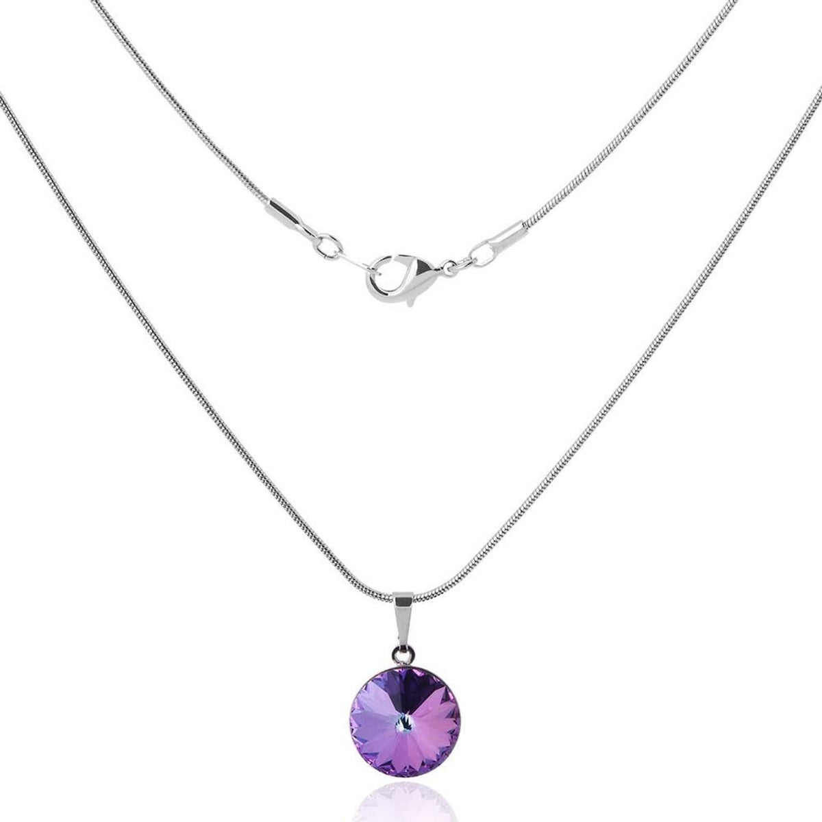 Silver-plated snake chain necklace with small purple round charm pendant