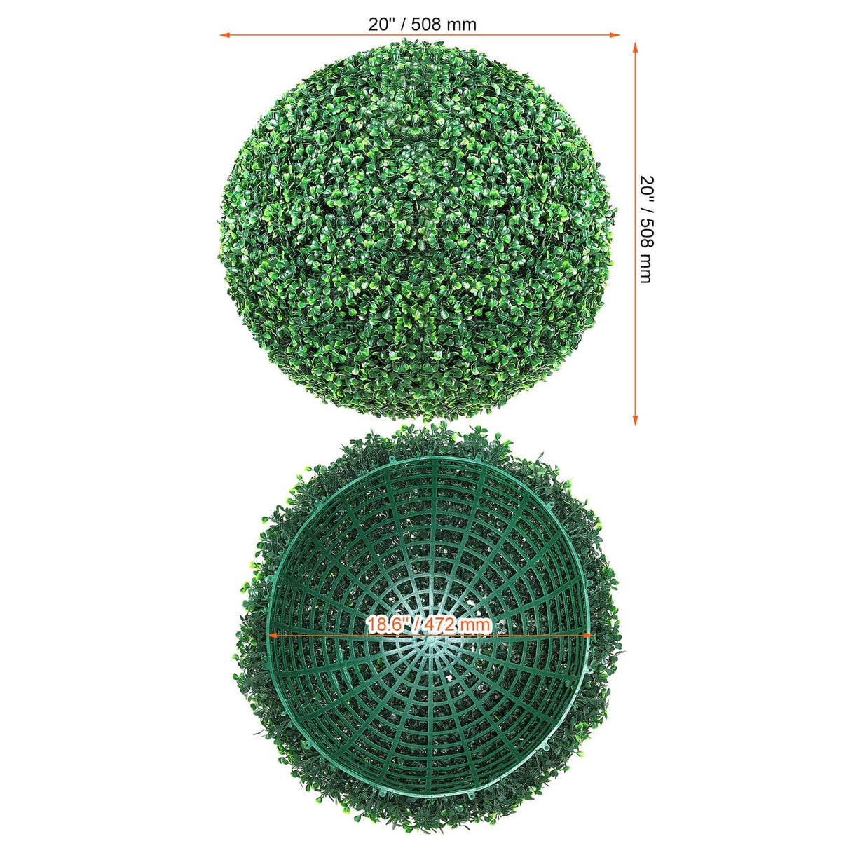 20 in artificial greenery topiary ball dimensions with underside net
