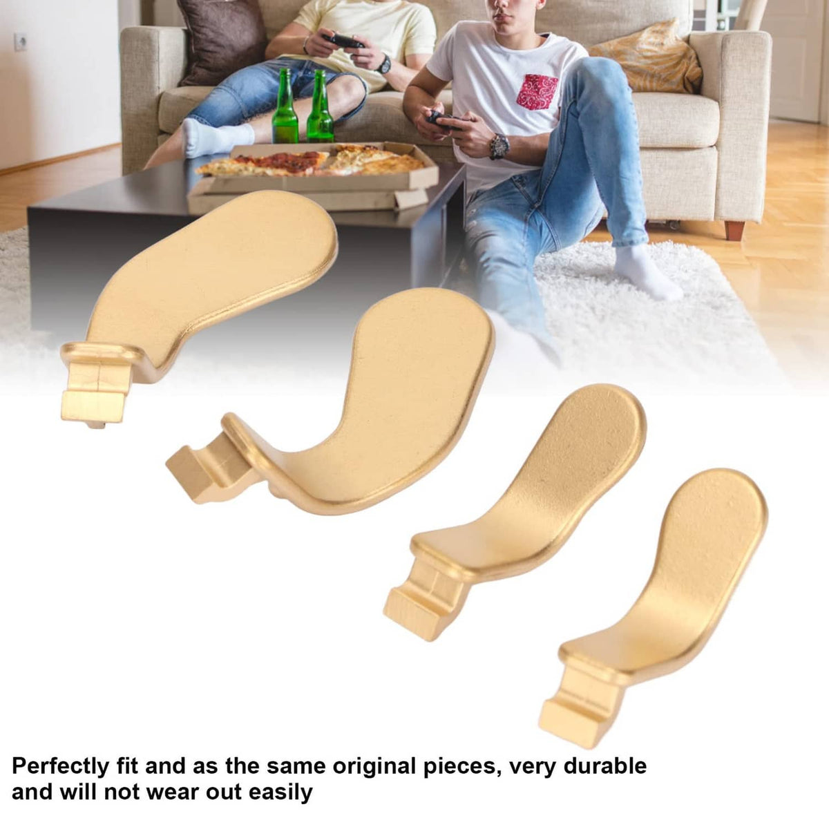 Gold controller trigger paddles set for Elite-style grips, curved lever replacements
