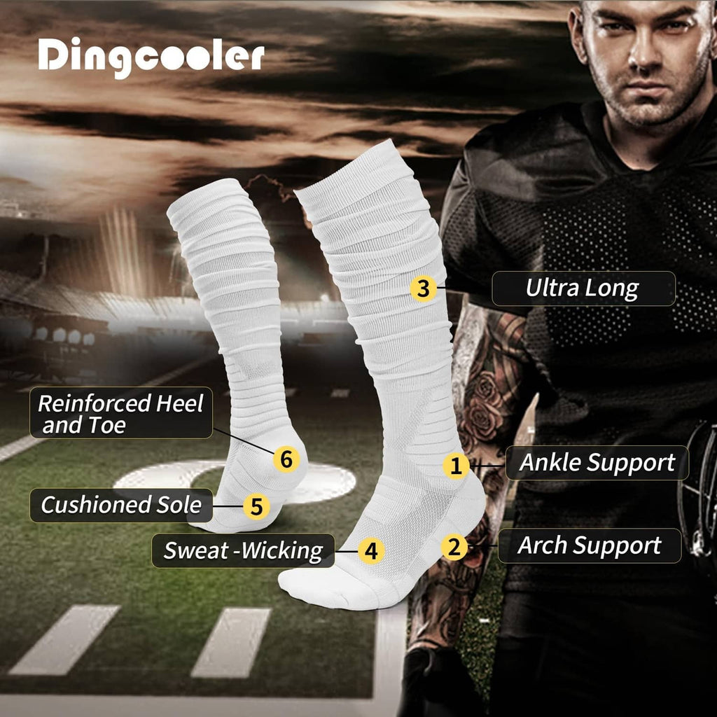 White extra-long football socks with ribbed leg and cushioned sole