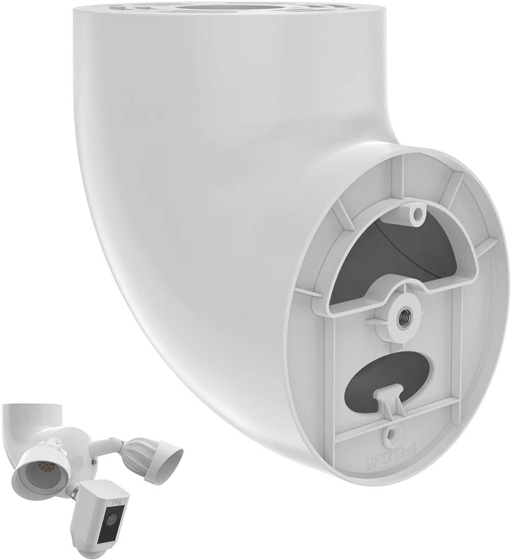 White eave mount bracket for ring floodlight cam, open back with screw holes