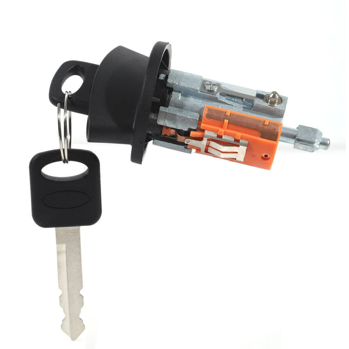 Ignition/door lock cylinder set with black keys and orange internal parts