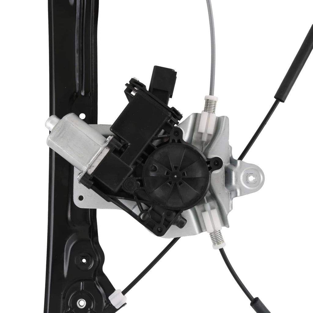Close-up of window regulator motor assembly with black module and wiring