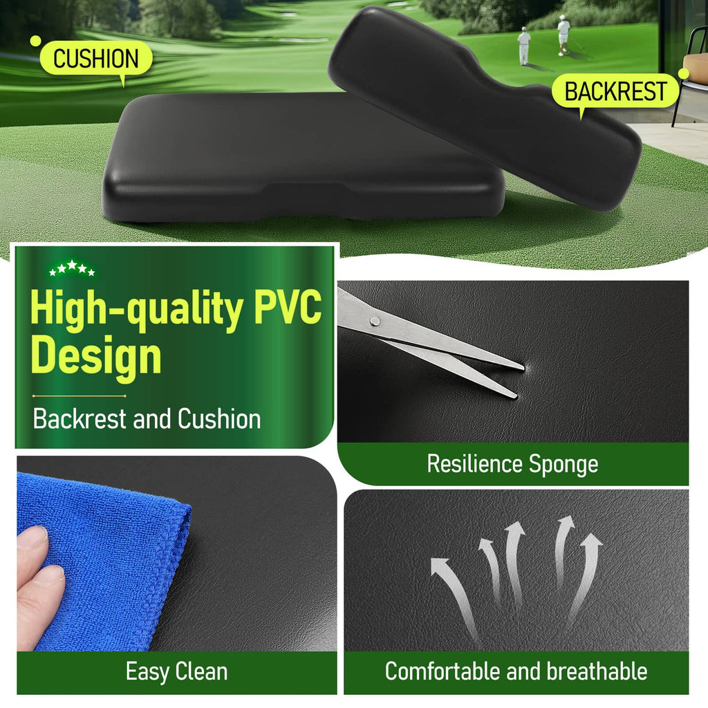 Black backrest and seat cushion with textured PVC cover and foam padding