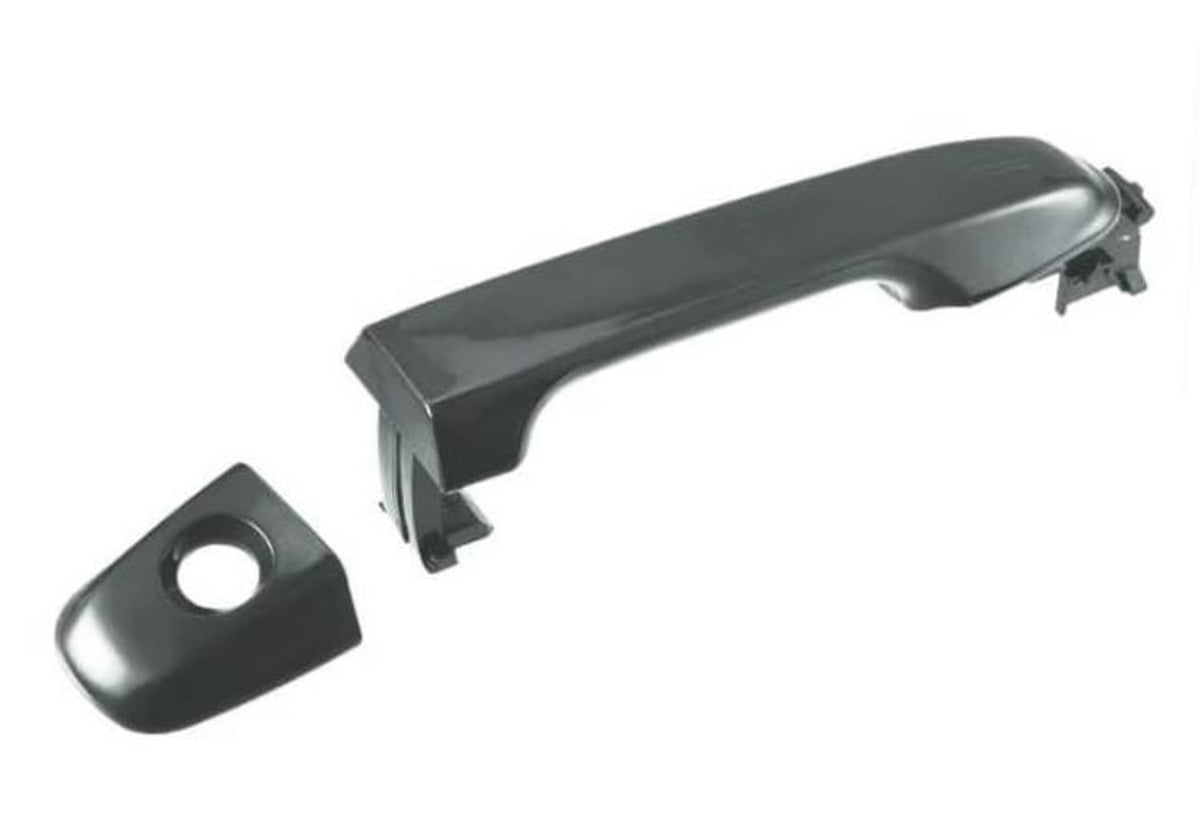 Exterior door handle, front left, dark gray plastic with keyhole trim