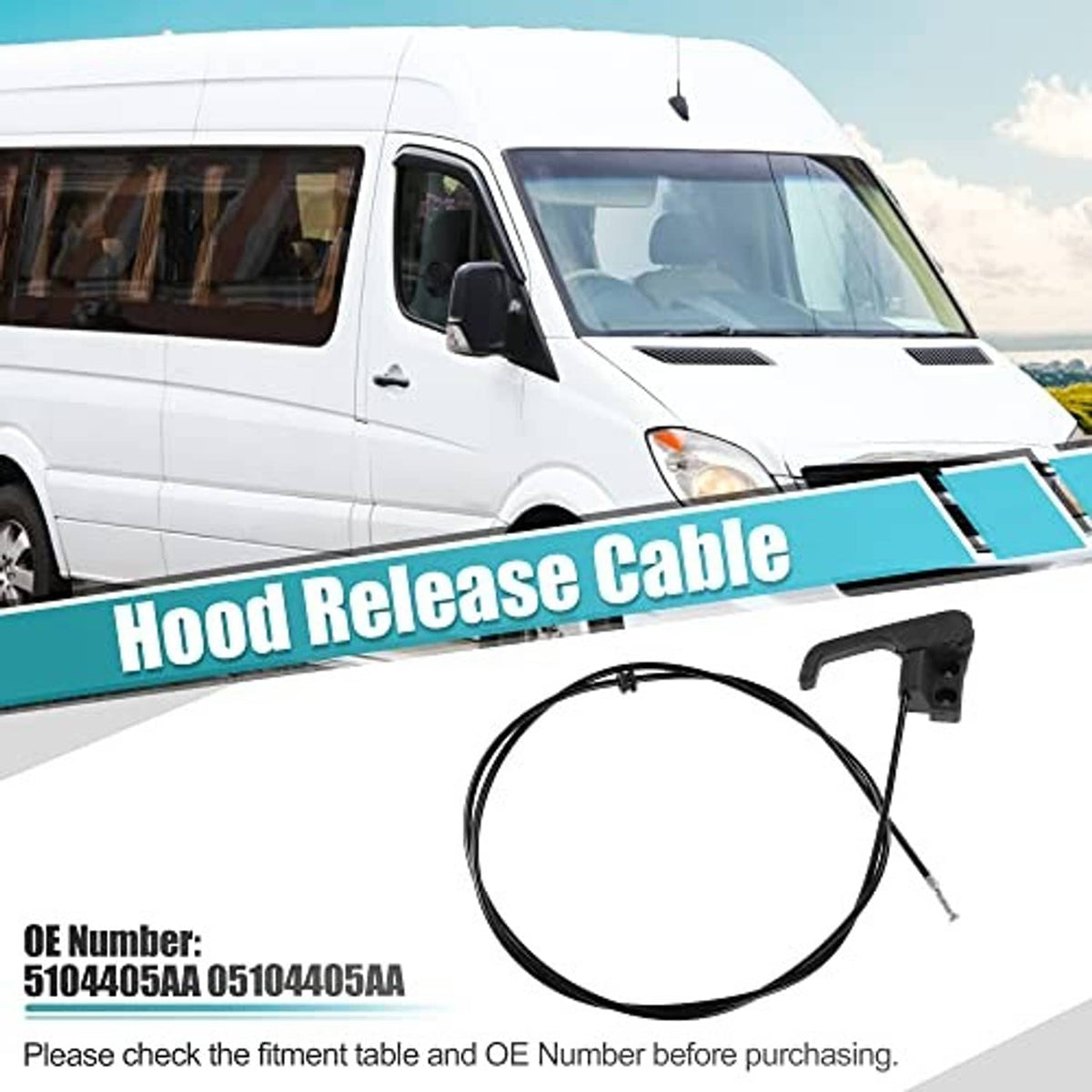 Hood release cable kit with black bracket and wire shown near front vehicle