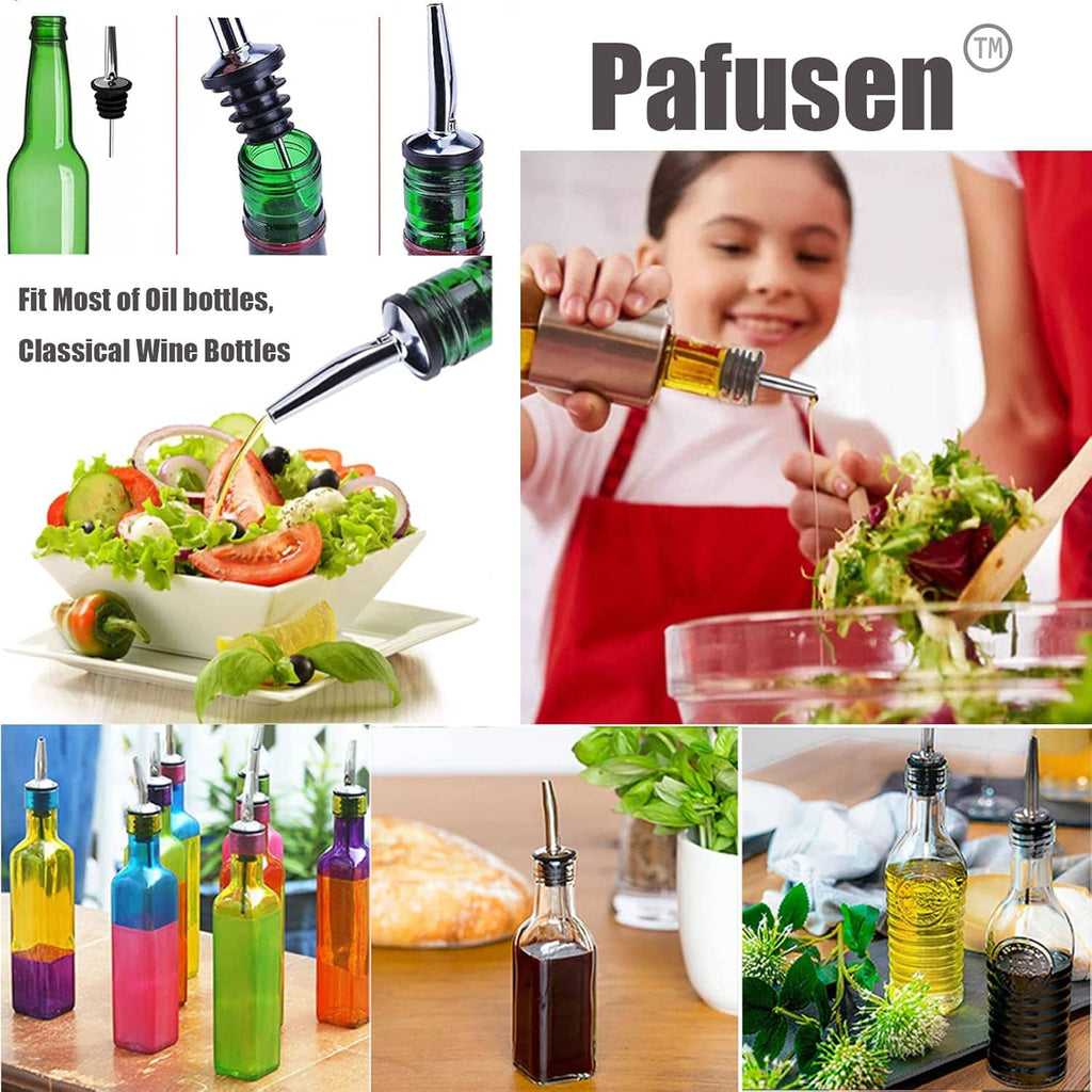 Pour spout inserts for oil or wine bottles, with black cap and metal tube