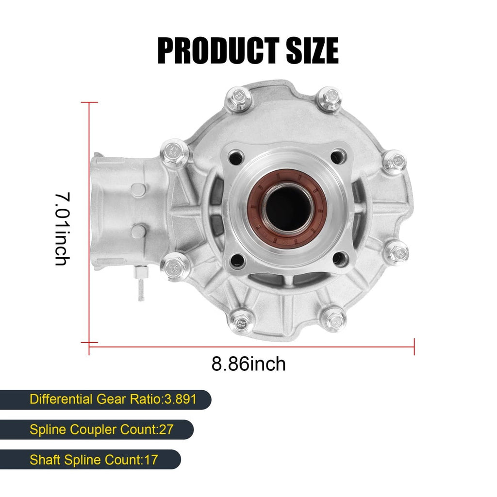 Rear differential gear case front housing with central brown seal and bolt holes