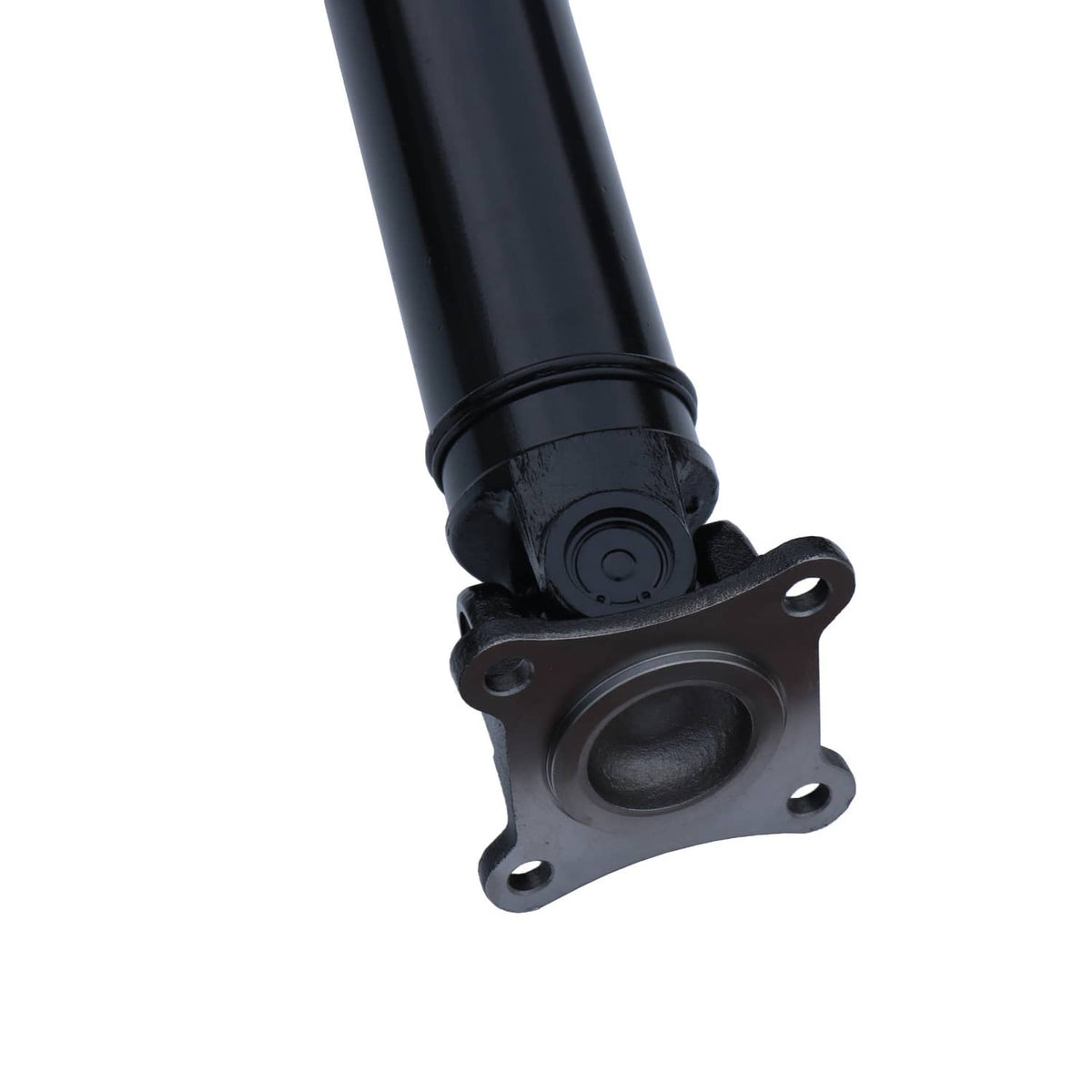 Rear driveshaft assembly with flange yoke and mounting holes, black metal