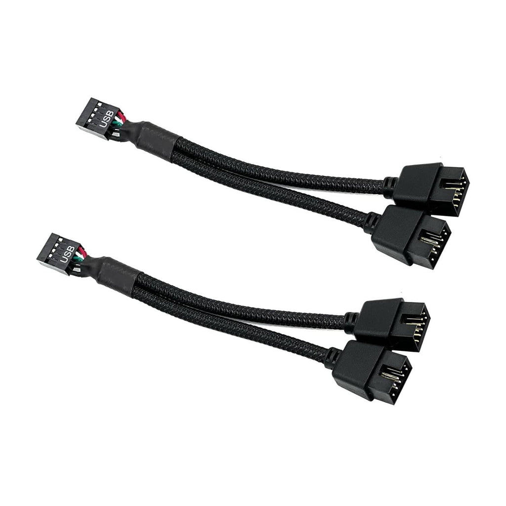 Black USB 9-pin splitter cable set with two dual 9-pin extension connectors