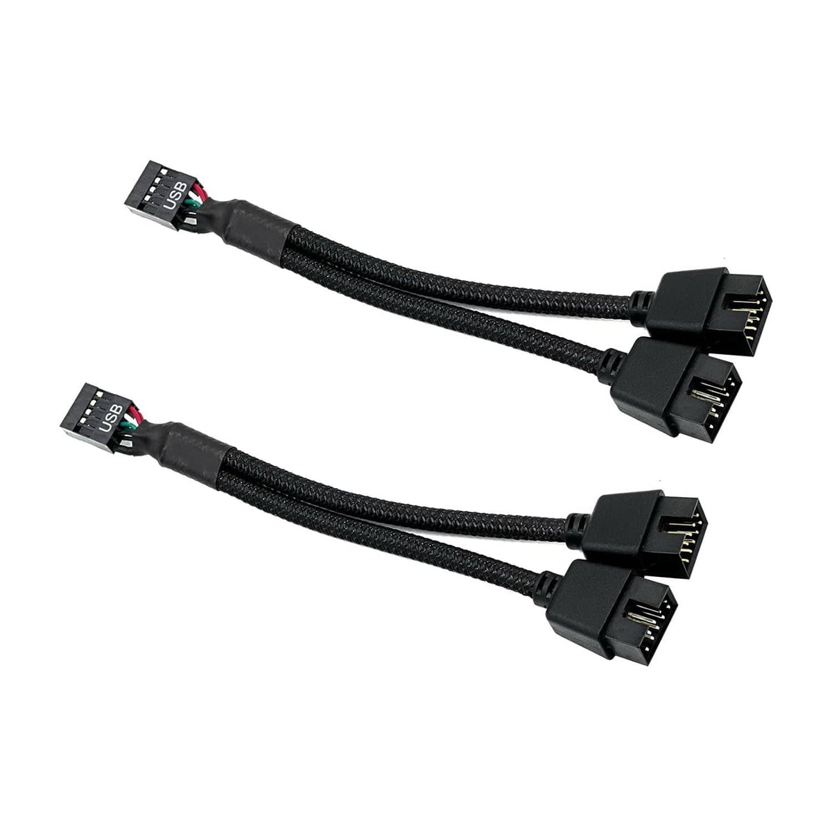 Black USB 9-pin splitter cable set with two dual 9-pin extension connectors