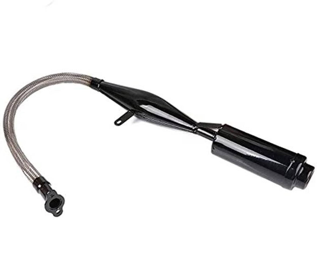 2-stroke exhaust muffler silencer with flexible header pipe, black finish