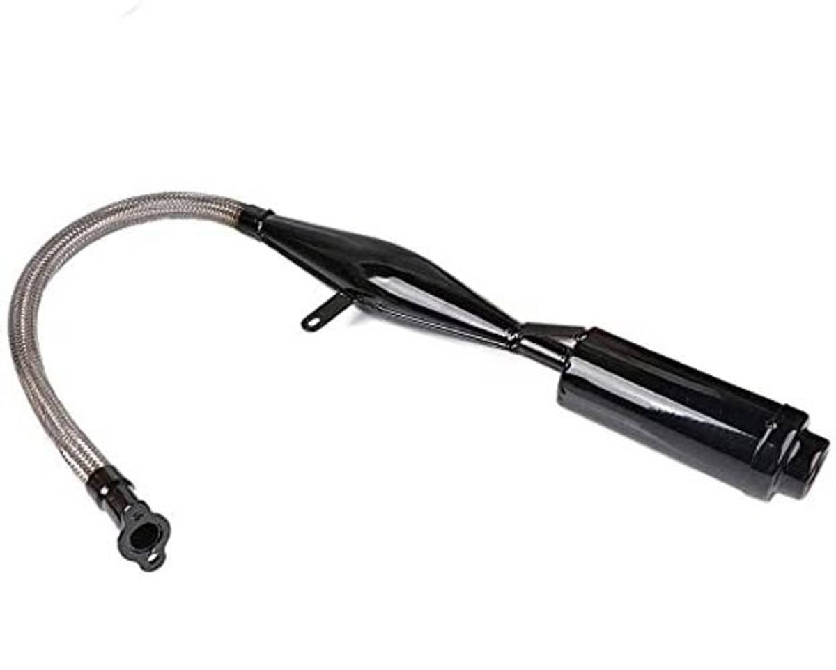 2-stroke exhaust muffler silencer with flexible header pipe, black finish
