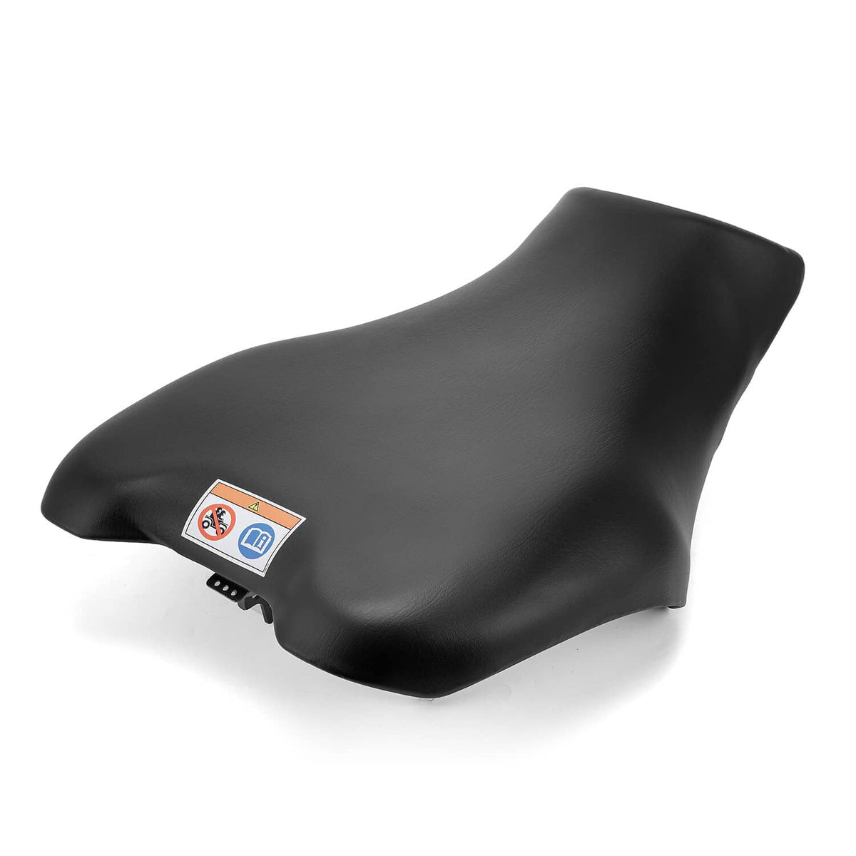 Black motorcycle seat with smooth leather-style cover and contoured shape