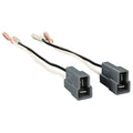 Double-DIN wiring harness with two gray speaker connector blocks and black wire leads