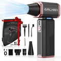Cordless high-speed air duster with black-and-rose housing and nozzle attachments kit