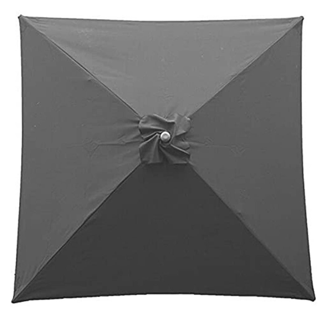 Grey square patio umbrella replacement cover with center button and cross-pleat design