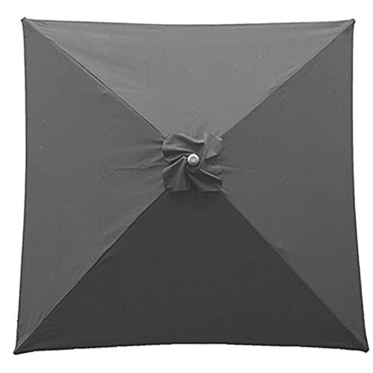 Grey square patio umbrella replacement cover with center button and cross-pleat design