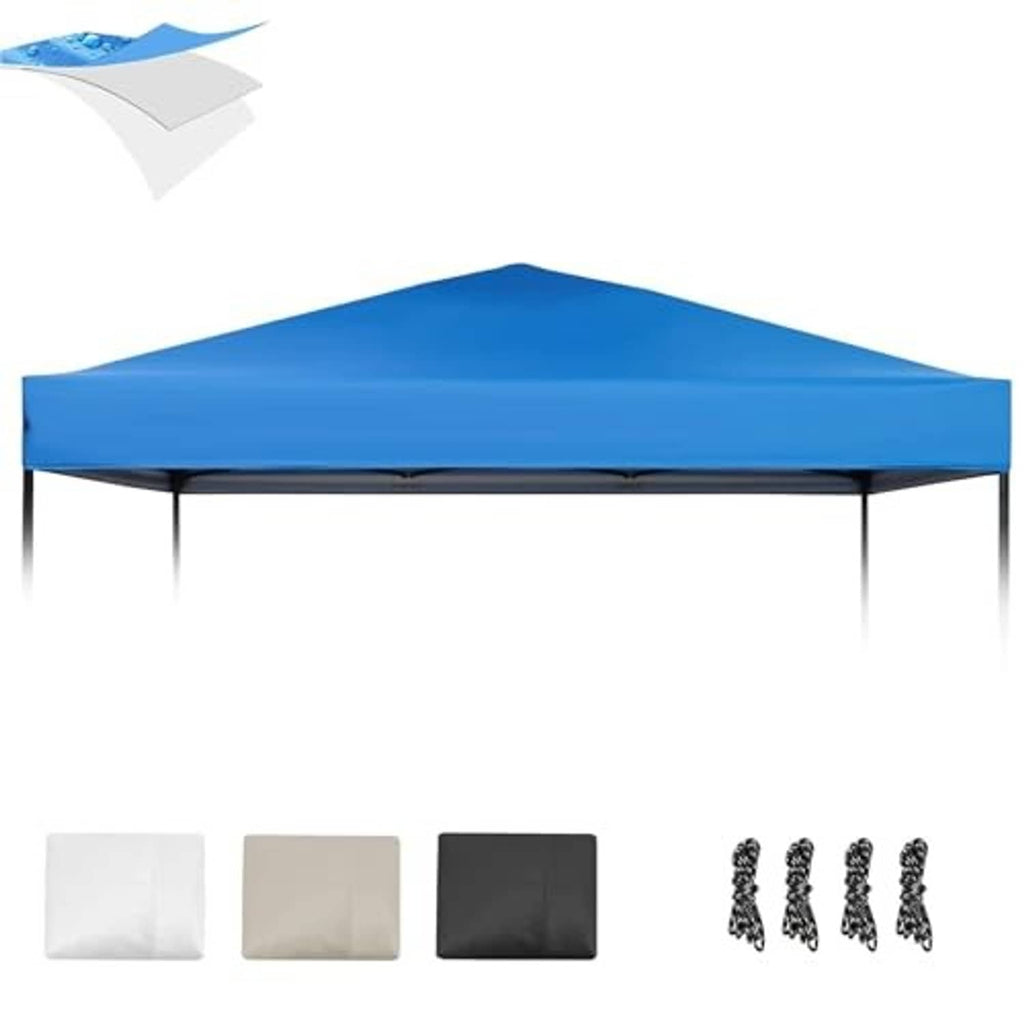 Blue canopy replacement top with bundled ropes and straps