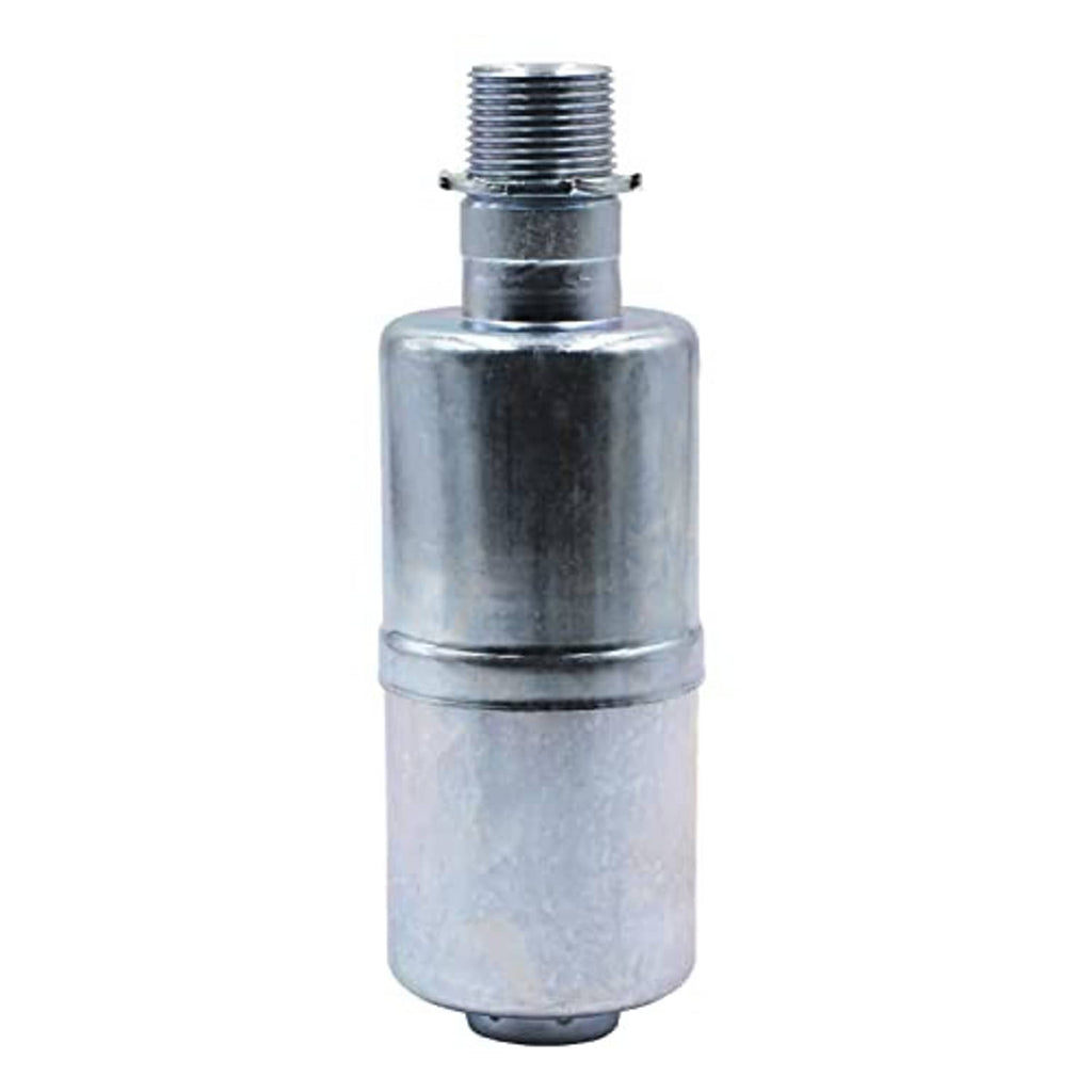 Threaded muffler canister with metal body and top outlet